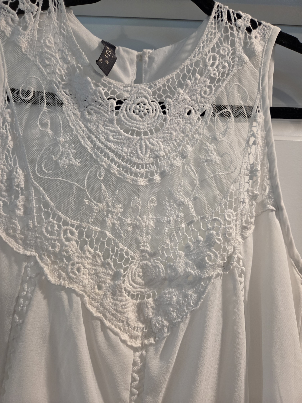White Lace Crochet Sleeveless Boho Mini Dress/tunic XL Fits Medium - Picture 3 of 7